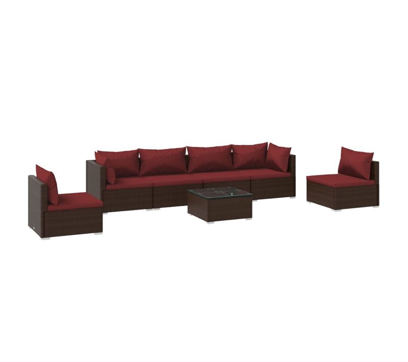 Salon De Jardin 7 PCs Avec Coussins Résine Tressée Marron