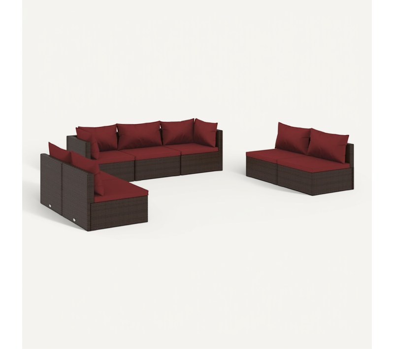 Salon De Jardin 7 Pièces Avec Coussins Résine Tressée Marron Modulaire