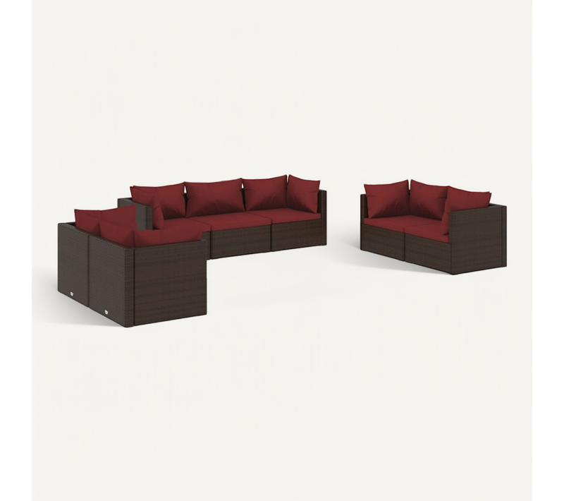 Salon De Jardin 7 Pièces Avec Coussins Résine Tressée Marron Modulaire