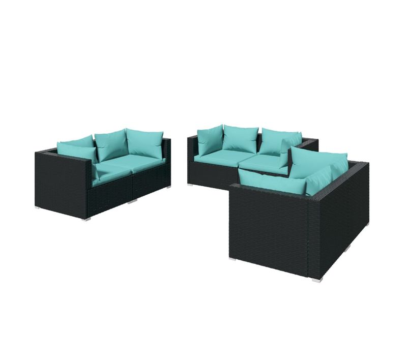 Salon De Jardin 6 Pièces Avec Coussins Résine Tressée Noir