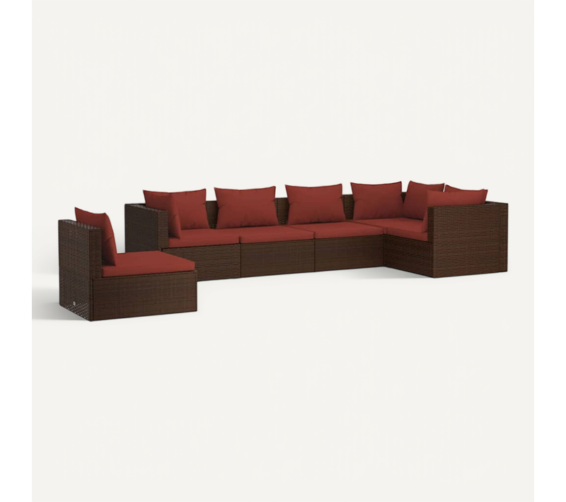 Salon De Jardin 6 Pièces Avec Coussins Résine Tressée Marron Design Modulaire