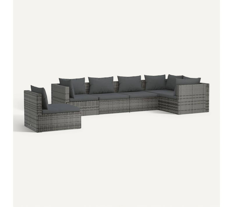 Salon De Jardin 6 PCs Avec Coussins Résine Tressée Gris