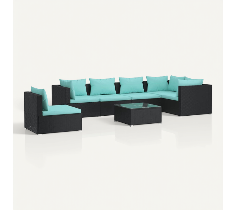 Salon De Jardin 7 Pièces Avec Coussins Résine Tressée Noir Modulaire