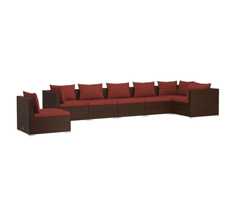 Salon De Jardin 7 PCs Avec Coussins Résine Tressée Marron
