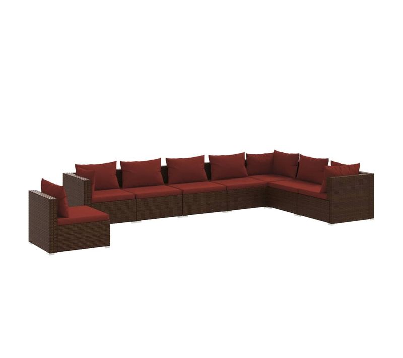 Salon De Jardin 8 Pièces Avec Coussins Résine Tressée Marron Modulaire