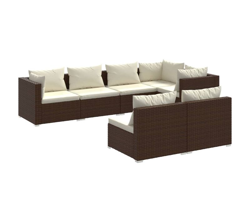 Salon De Jardin 7 Pièces Avec Coussins Marron Résine Tressée