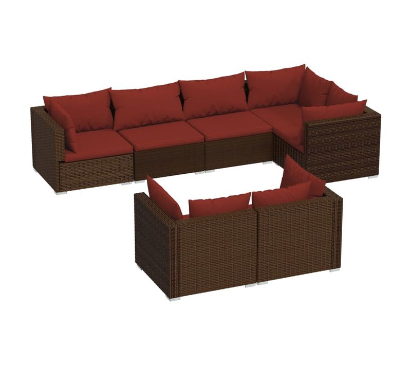 Salon De Jardin Avec Coussins 7 Pièces Marron Résine Tressée Coussins Amovibles