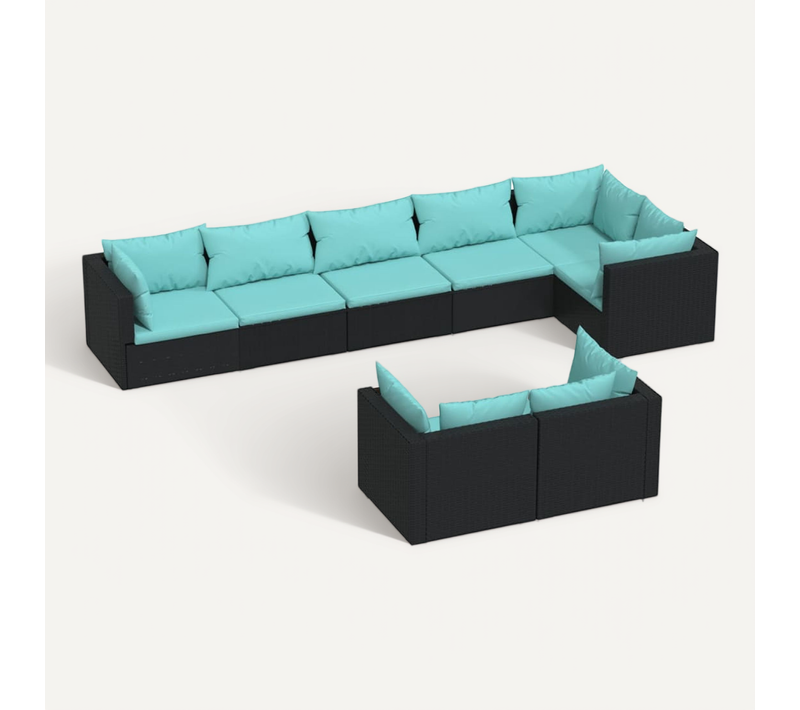 Salon De Jardin 8 PCs Avec Coussins Noir Résine Tressée