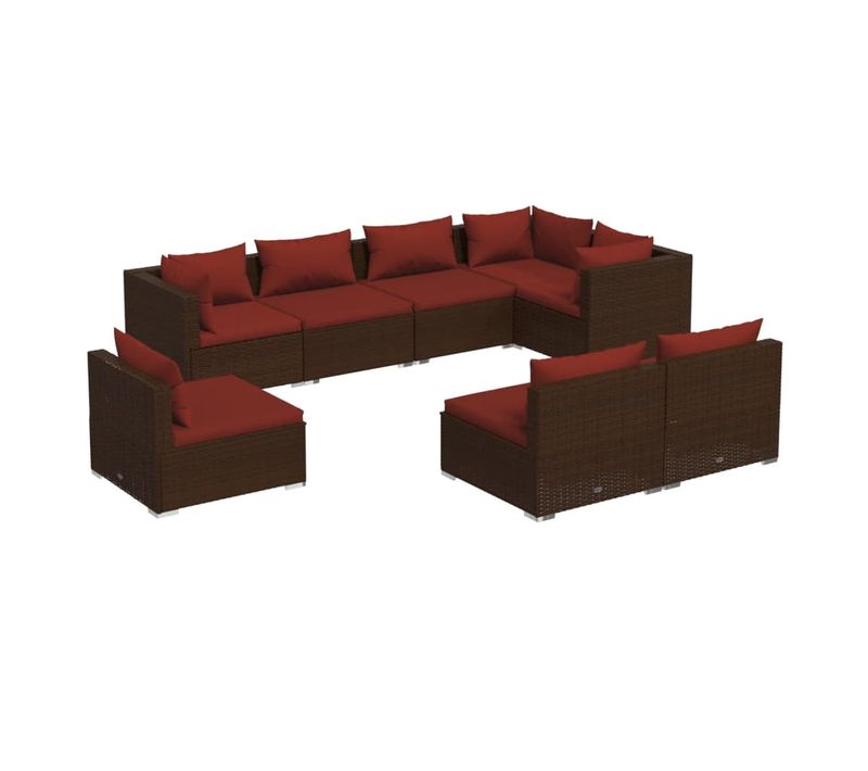 Salon De Jardin 8 Pièces Avec Coussins Résine Tressée Marron Modulaire