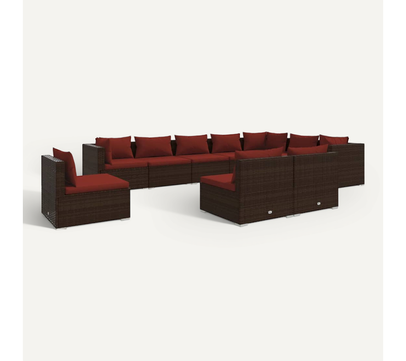 Salon De Jardin 10 Pièces Avec Coussins Résine Tressée Marron Modulaire