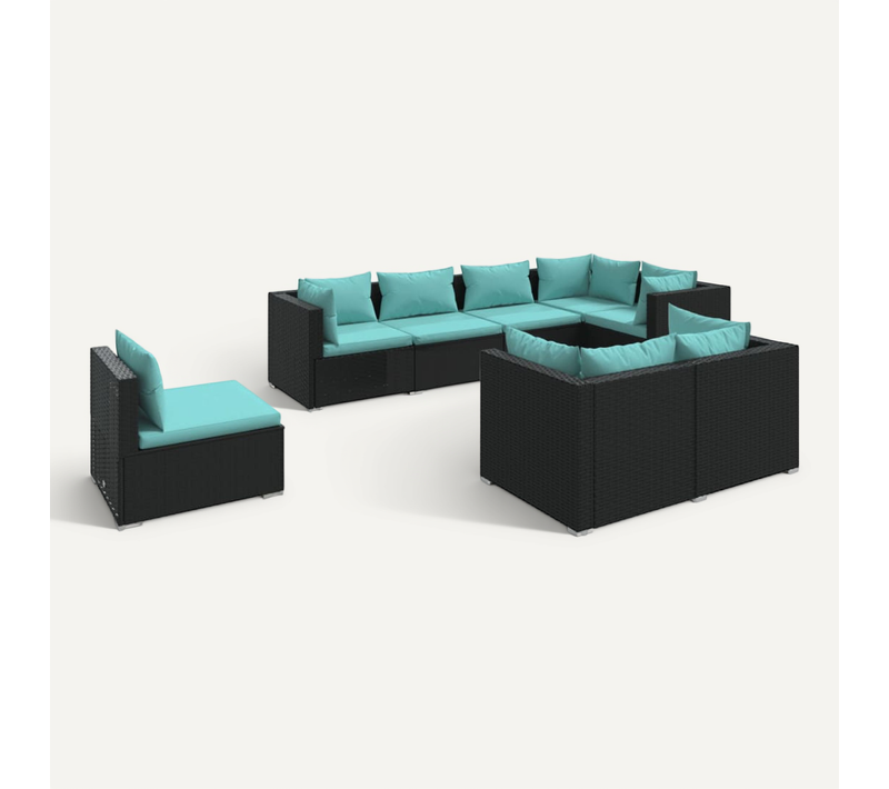 Salon De Jardin 8 Pièces Avec Coussins Résine Tressée Noir Modulaire