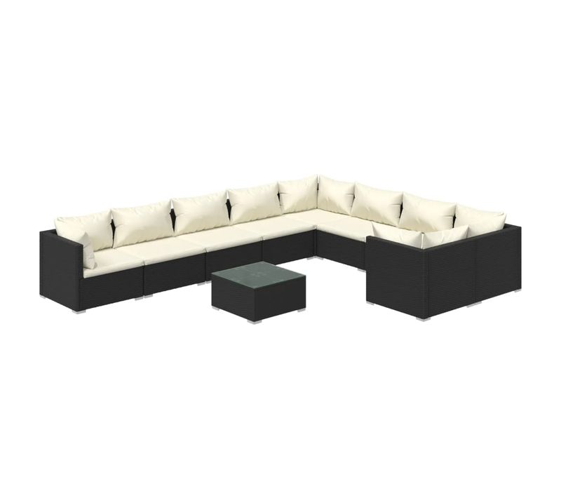 Salon De Jardin 10 PCs Avec Coussins Résine Tressée Noir