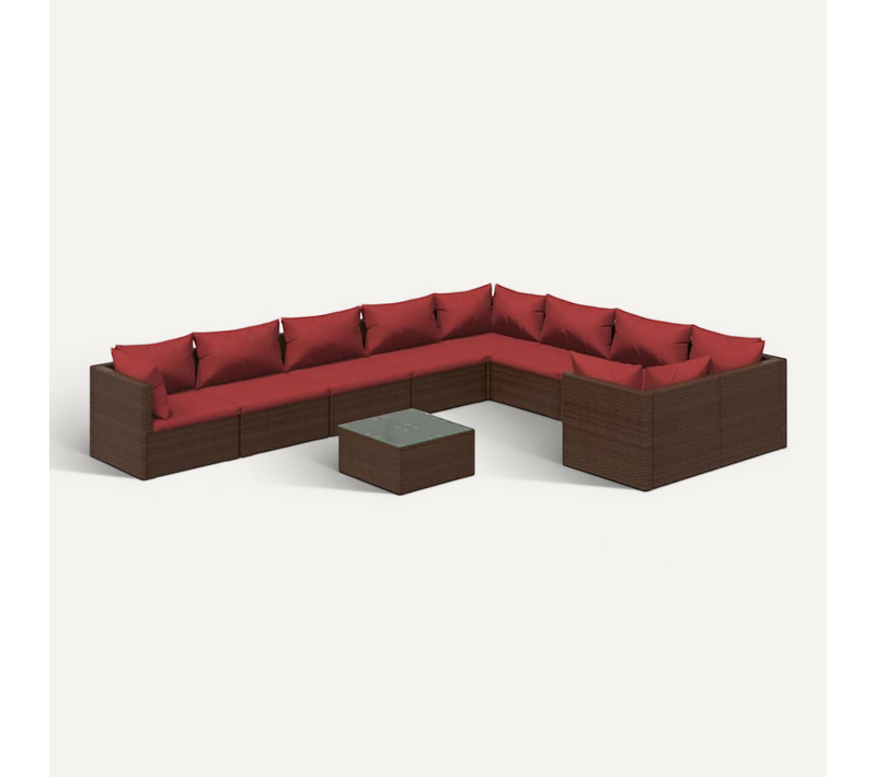 Salon De Jardin 10 Pièces Avec Coussins Résine Tressée Marron Modulaire