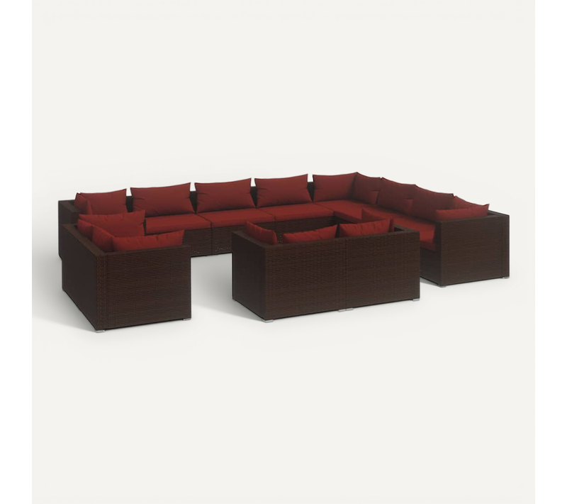 Salon De Jardin 12 Pièces Avec Coussins Marron Résine Tressée Modulaire