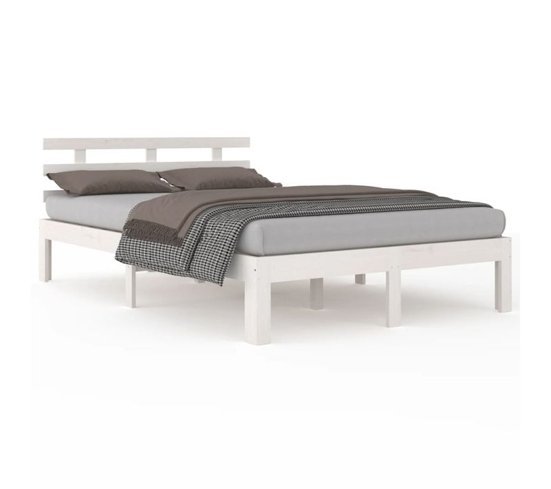 Cadre De Lit Sans Matelas Blanc Bois Massif 160x200 Cm