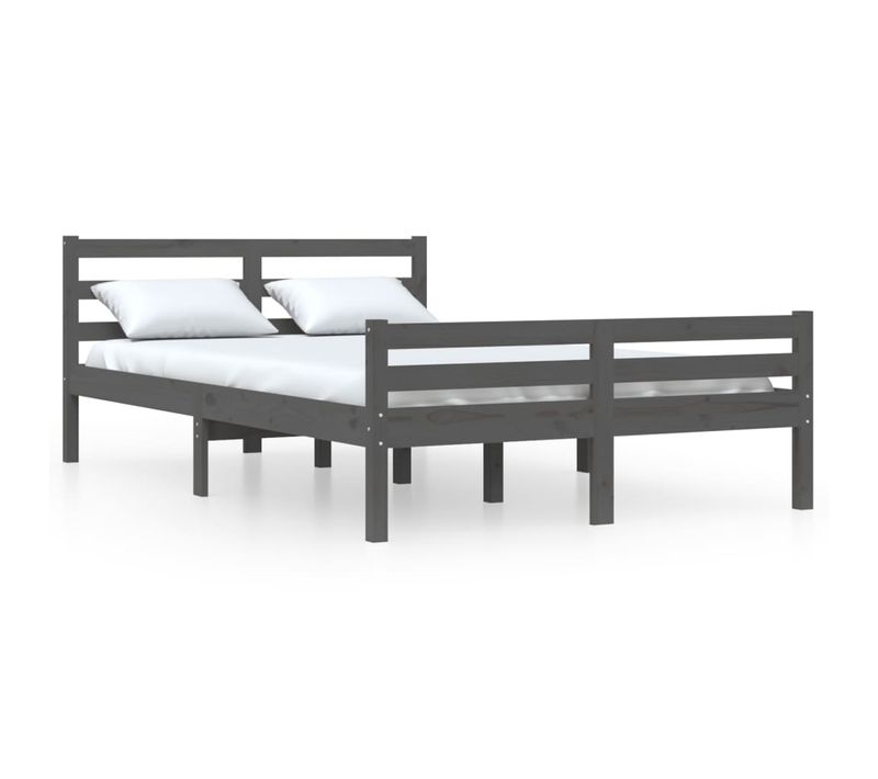 Cadre De Lit Sans Matelas Gris Bois Massif 140x190 Cm