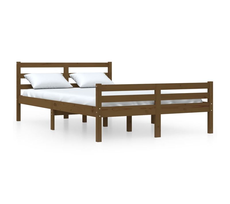 Cadre De Lit Sans Matelas Marron Miel Bois Massif 150x200 Cm