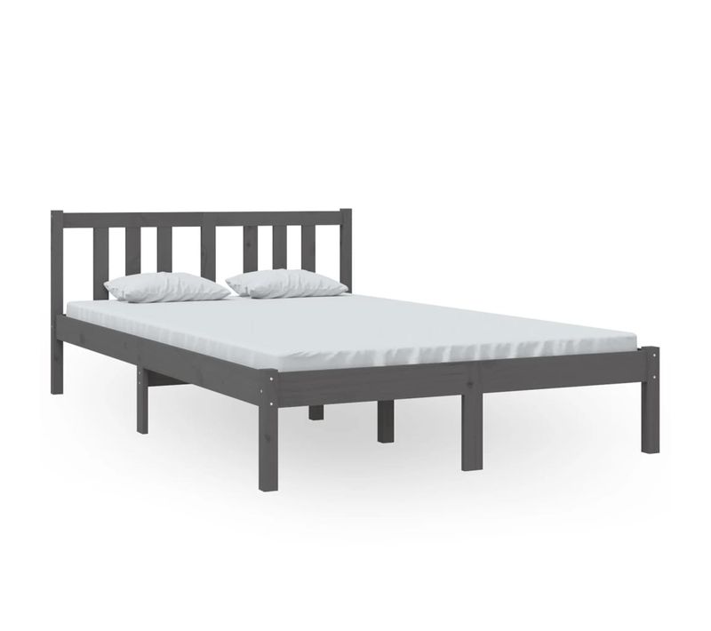 Cadre De Lit Gris Bois Massif 120x200 Cm