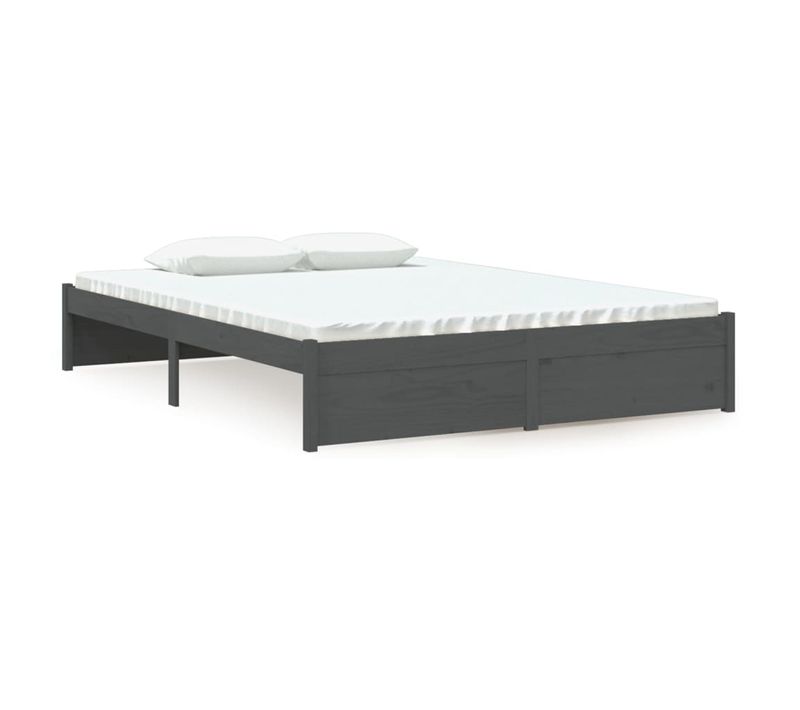 Cadre De Lit Sans Matelas Gris Bois Massif 135x190 Cm