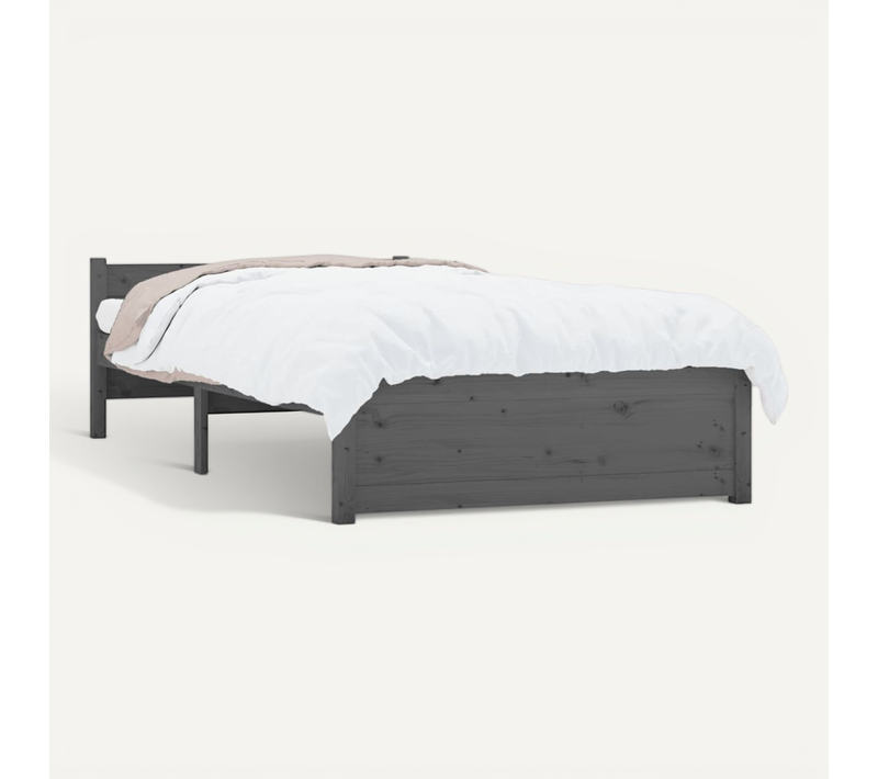 Cadre De Lit Gris Bois Massif 75x190 Cm Petit Simple