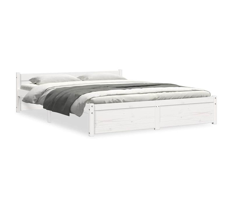 Cadre De Lit Sans Matelas Blanc Bois Massif 140x190 Cm
