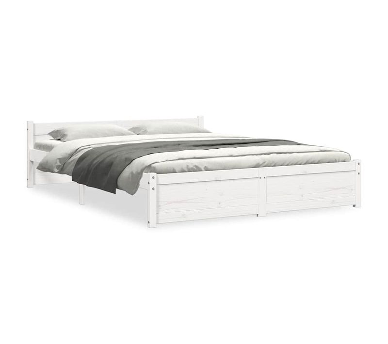 Cadre De Lit Sans Matelas Blanc Bois Massif 160x200 Cm
