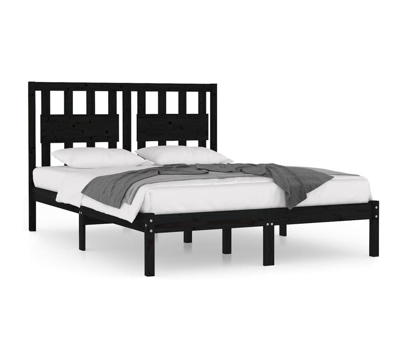 Cadre De Lit Sans Matelas Noir Bois Massif 140x190 Cm