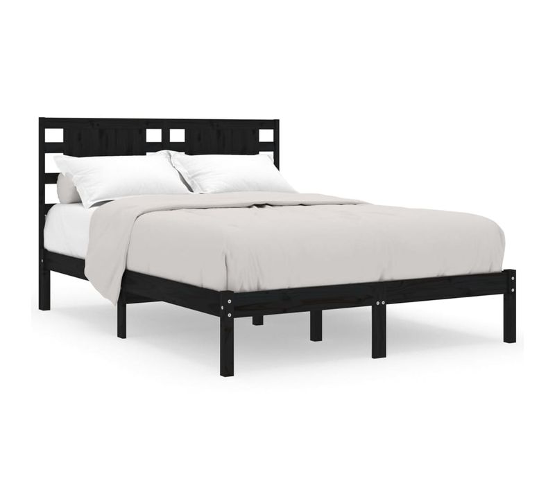 Cadre De Lit Sans Matelas Noir 140x190 Cm Bois De Pin Massif