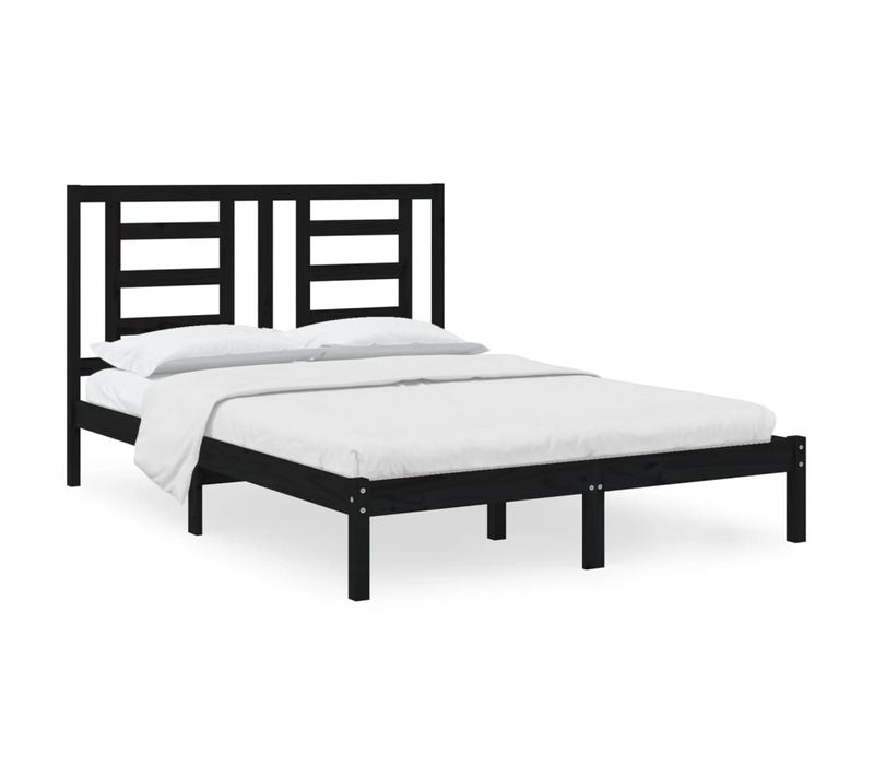 Cadre De Lit Sans Matelas Noir 140x190 Cm Bois De Pin Massif