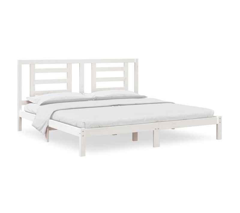 Cadre De Lit Sans Matelas Blanc 200x200 Cm Bois Massif De Pin