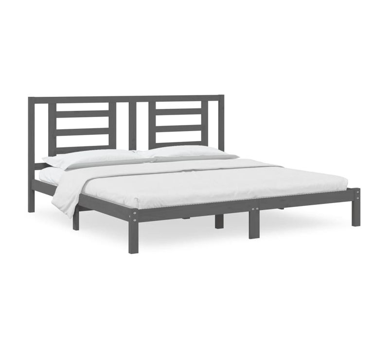 Cadre De Lit Sans Matelas Gris 200x200 Cm Bois Massif De Pin
