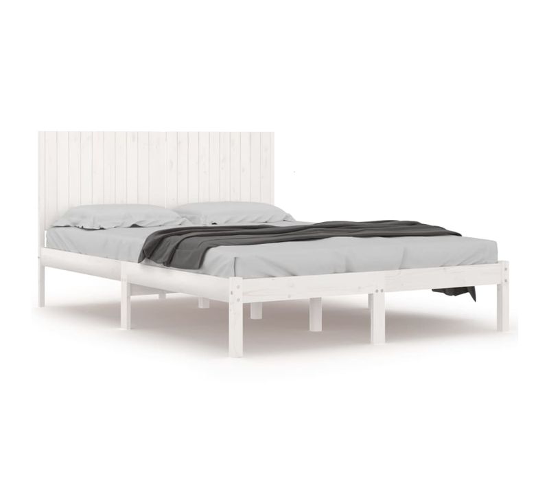 Cadre De Lit Sans Matelas Blanc 200x200 Cm Bois Massif De Pin