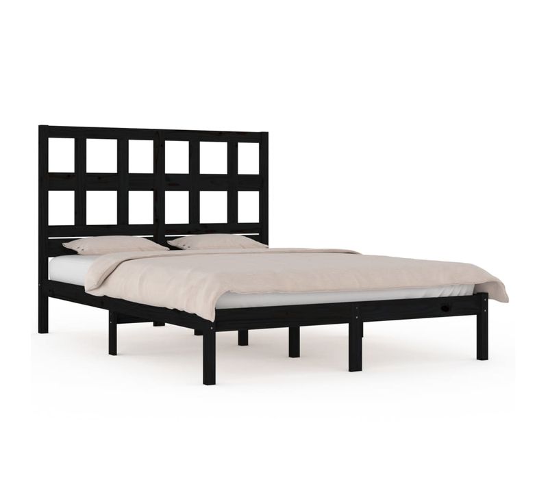 Cadre De Lit Sans Matelas Noir 140x190 Cm Bois De Pin Massif