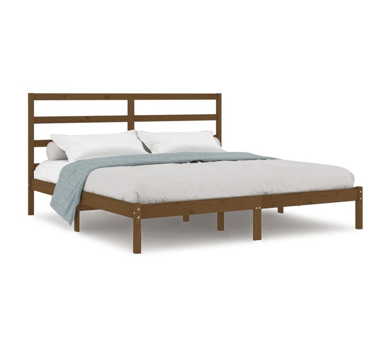 Cadre De Lit Sans Matelas Marron Miel 200x200cm Bois Pin Massif