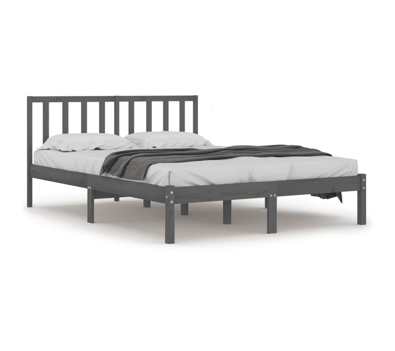 Cadre De Lit Sans Matelas Bois Massif De Pin Gris 200x200 Cm