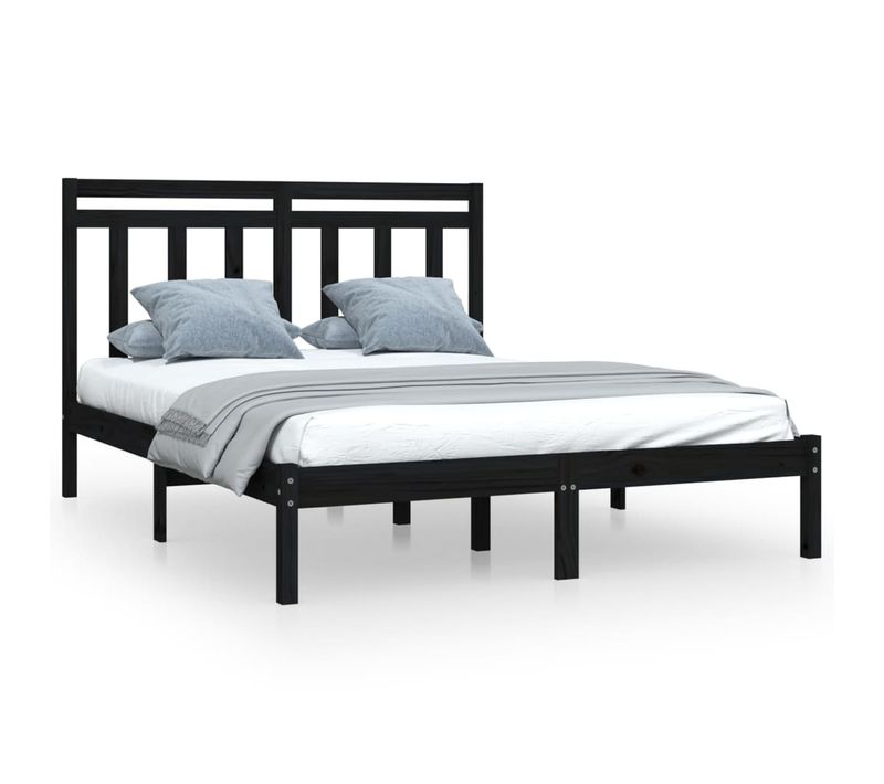 Cadre De Lit Sans Matelas Noir 140x190 Cm Bois Massif