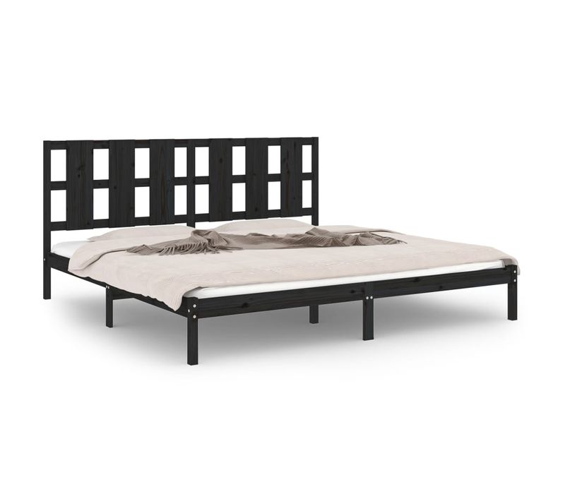 Cadre De Lit Sans Matelas Noir 200x200 Cm Bois Massif De Pin