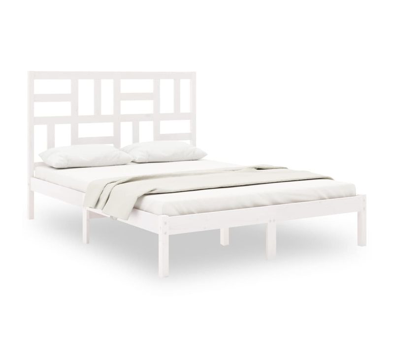 Cadre De Lit Sans Matelas Blanc Bois Massif 140x190 Cm