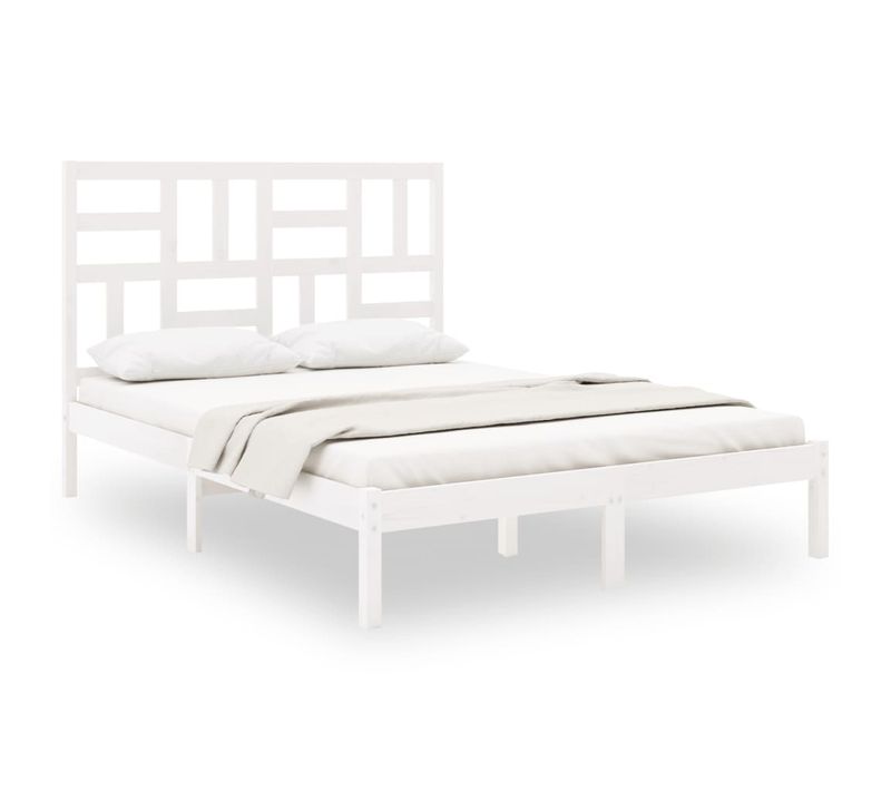 Cadre De Lit Sans Matelas Blanc Bois Massif 140x200 Cm