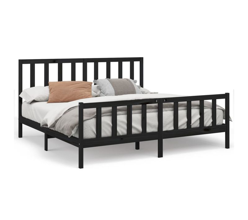 Cadre De Lit Sans Matelas Noir 200x200 Cm Bois Massif De Pin