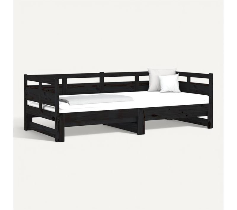 Lit Coulissant Sans Matelas Noir 2x(90x190) Cm