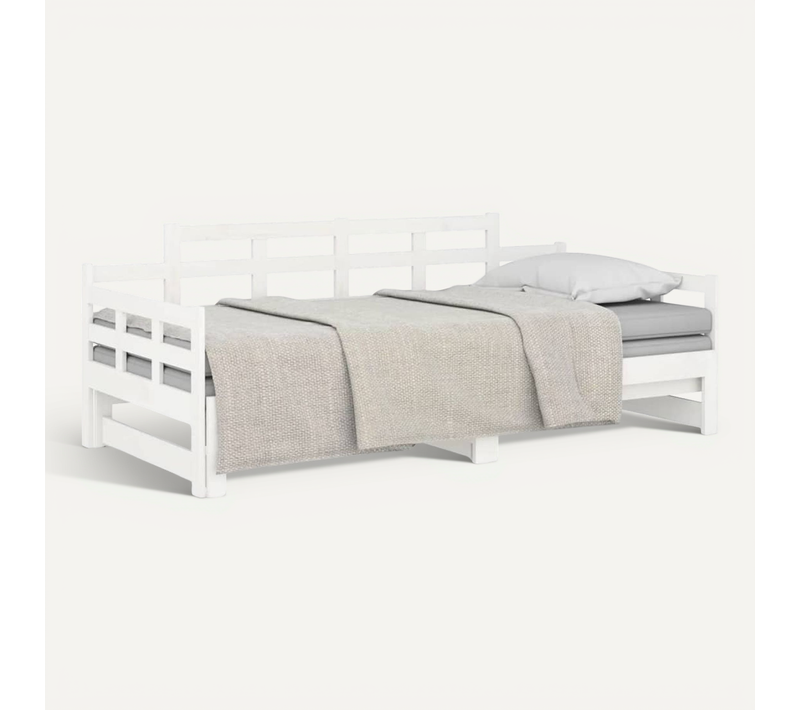 Lit Coulissant Blanc Bois De Pin Solide 2x(80x200) Cm