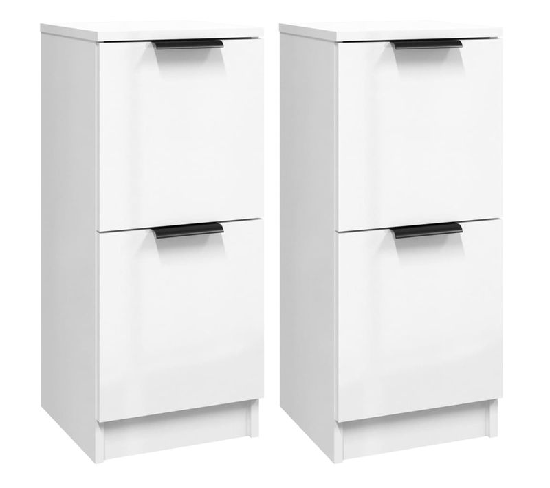 Buffets 2 Pièces Blanc Brillant 30x30x70 Cm Bois Contreplaqué