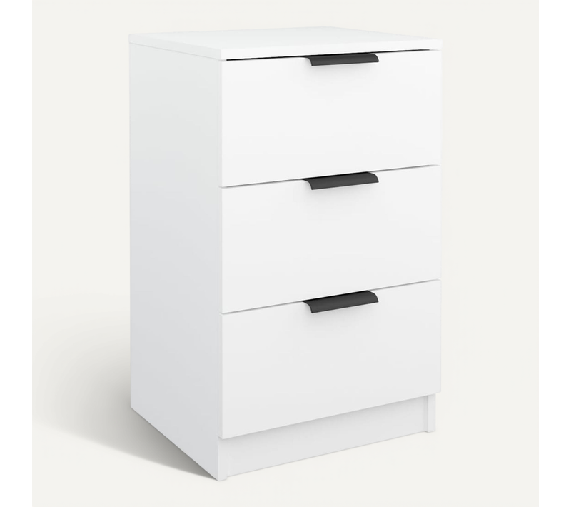 Table De Chevet Blanche 40 X 36 X 65 Cm, Bois Contreplaqué, 3 Tiroirs, Plateau Robuste