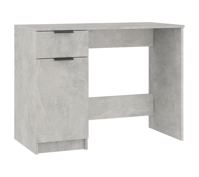 Bureau Gris Béton Bois Composé Tiroir De Rangement 100x50x75 Cm