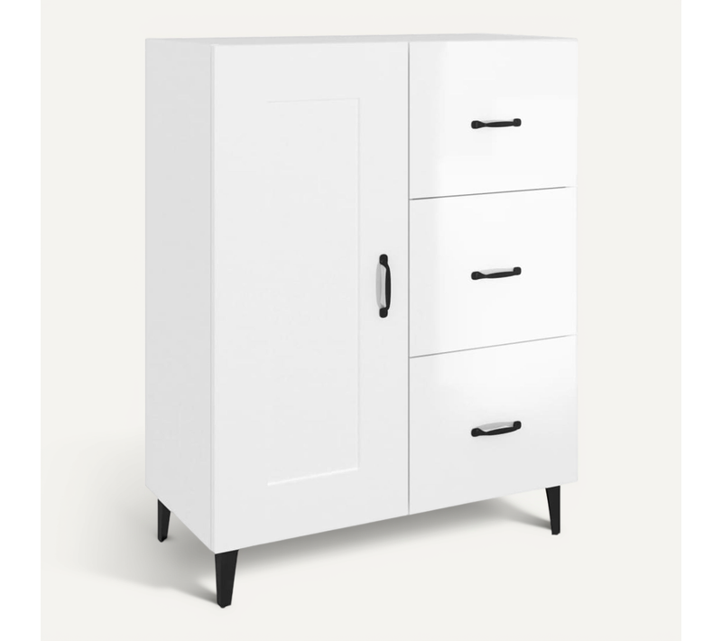 Buffet Blanc Brillant 69,5x34x90 Cm Bois Contreplaqué