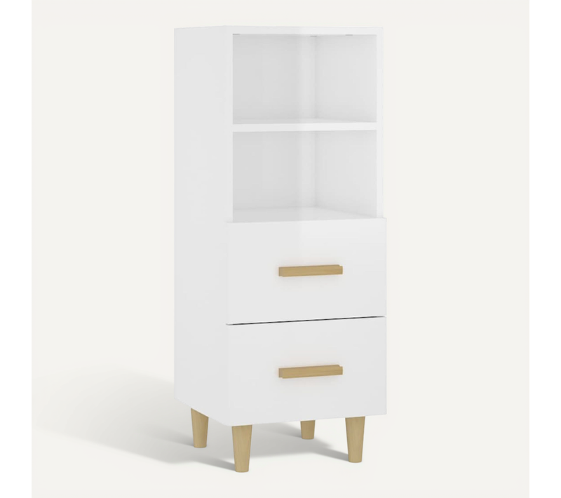 Buffet Blanc Brillant 34,5x34x90 Cm Bois Contreplaqué
