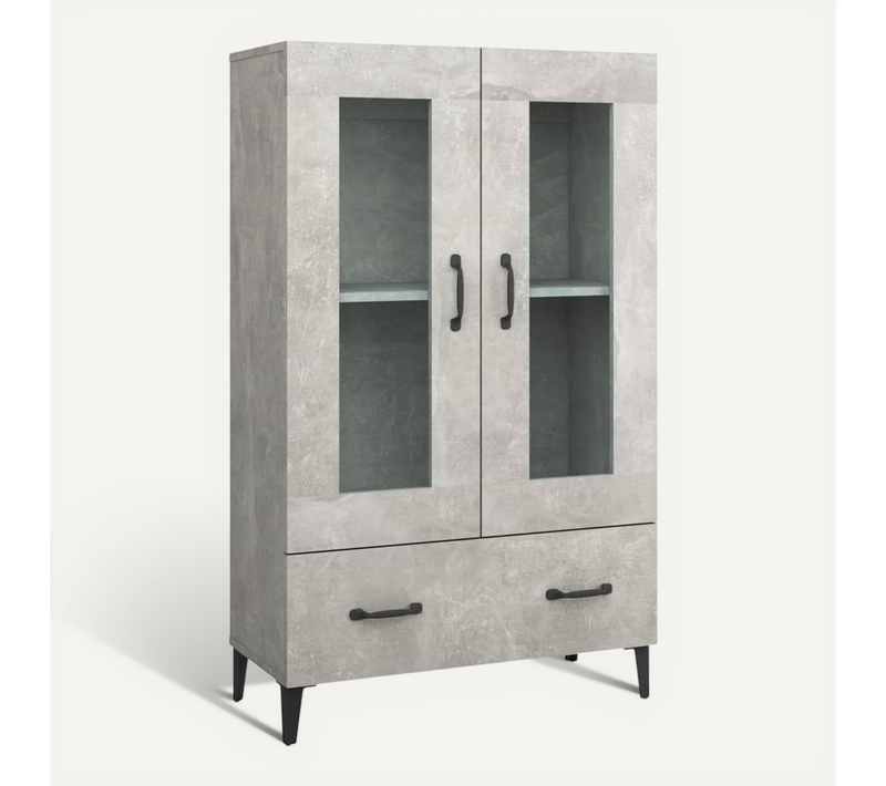 Buffet Haut Gris Béton 70x31x115 Cm Bois Contreplaqué
