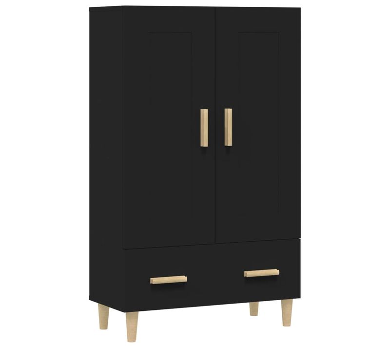 Buffet Haut 70 X 31 X 115 Cm, Tiroir De Rangement En Bois Contreplaqué Noir, Style Scandinave