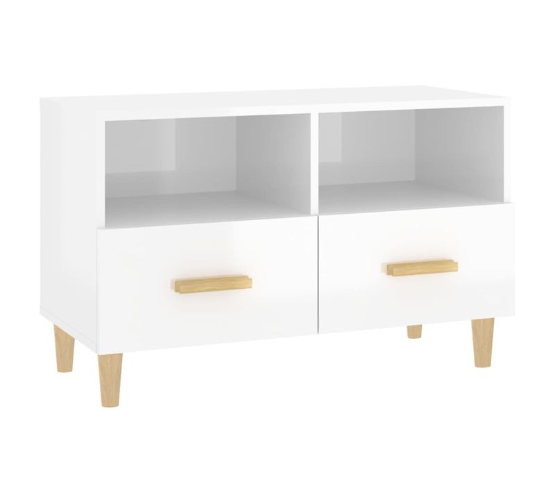 Meuble TV Blanc Brillant 80x36x50 Cm Bois Contreplaqué